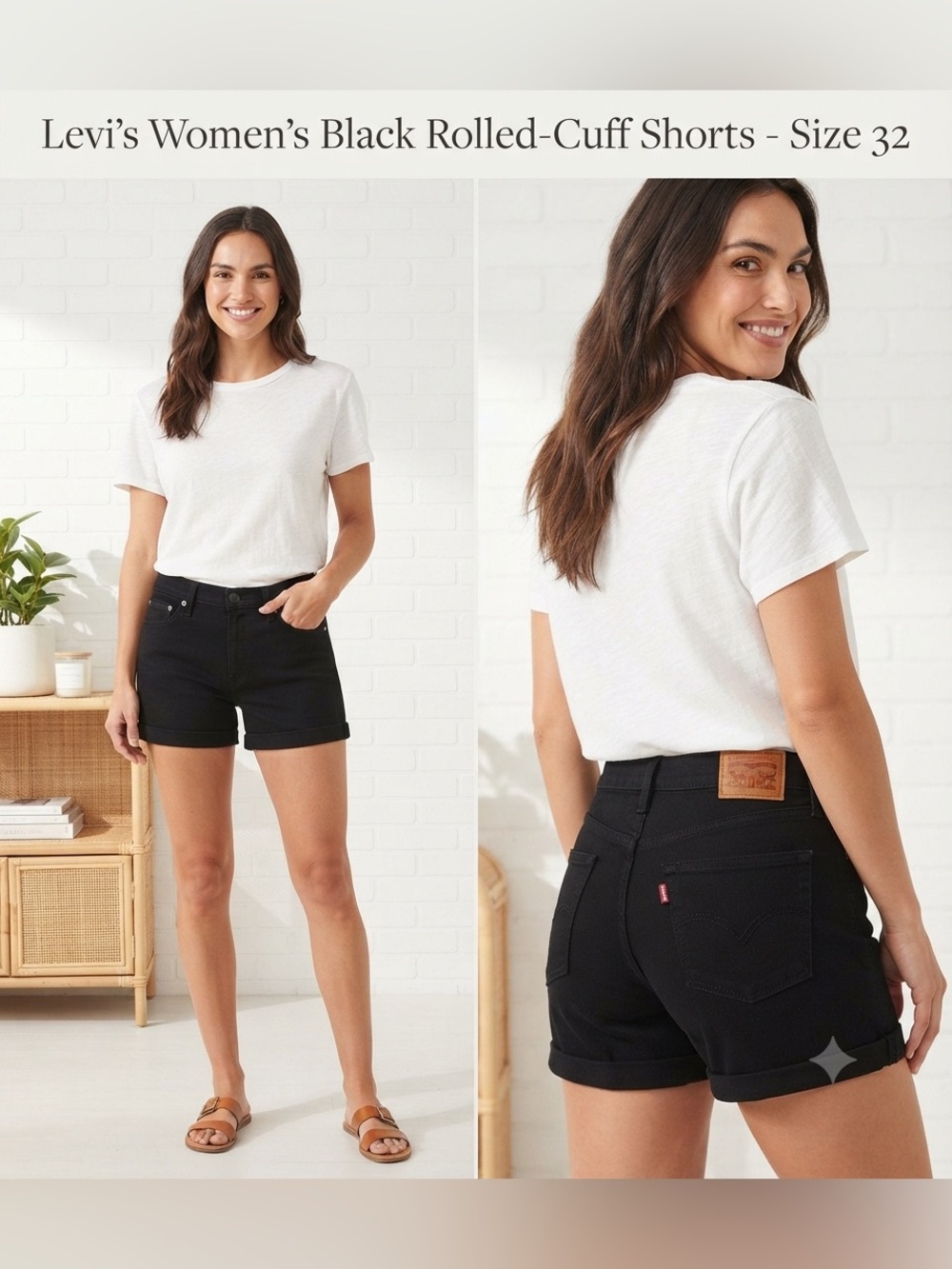 Levi’s Black Rolled-Cuff Denim Shorts – Size 32